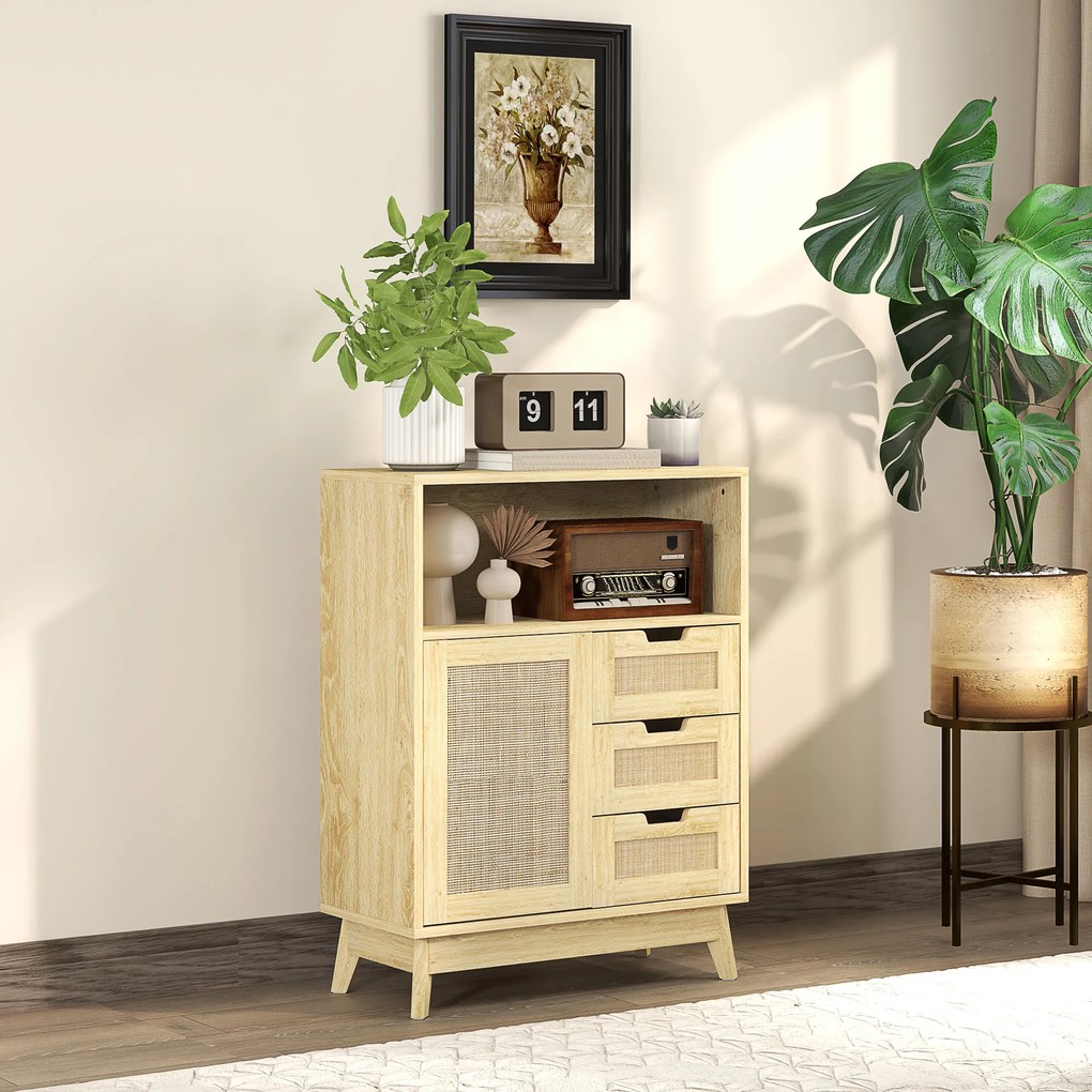 HOMCOM Bufet de depozitare cu 3 sertar dulap raft reglabil pentru sufragerie bucătărie 60 x 30 x 81 cm lemn natural | Aosom Romania