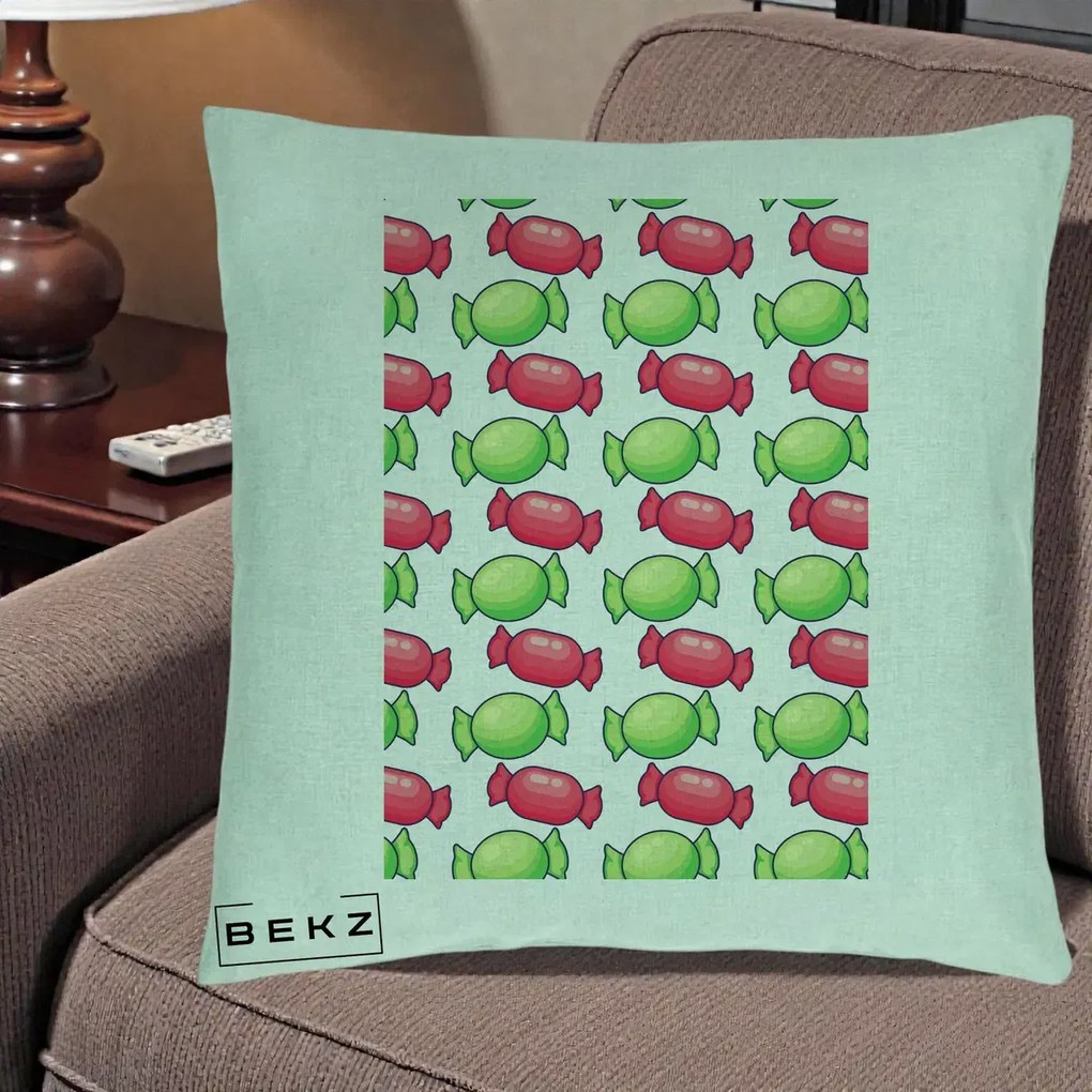 Perna Decorativa Bomboane Craciun Pattern, 40x40 cm, Verde Menta, Husa Detasabila, Perna Inclusa, BEKZ®