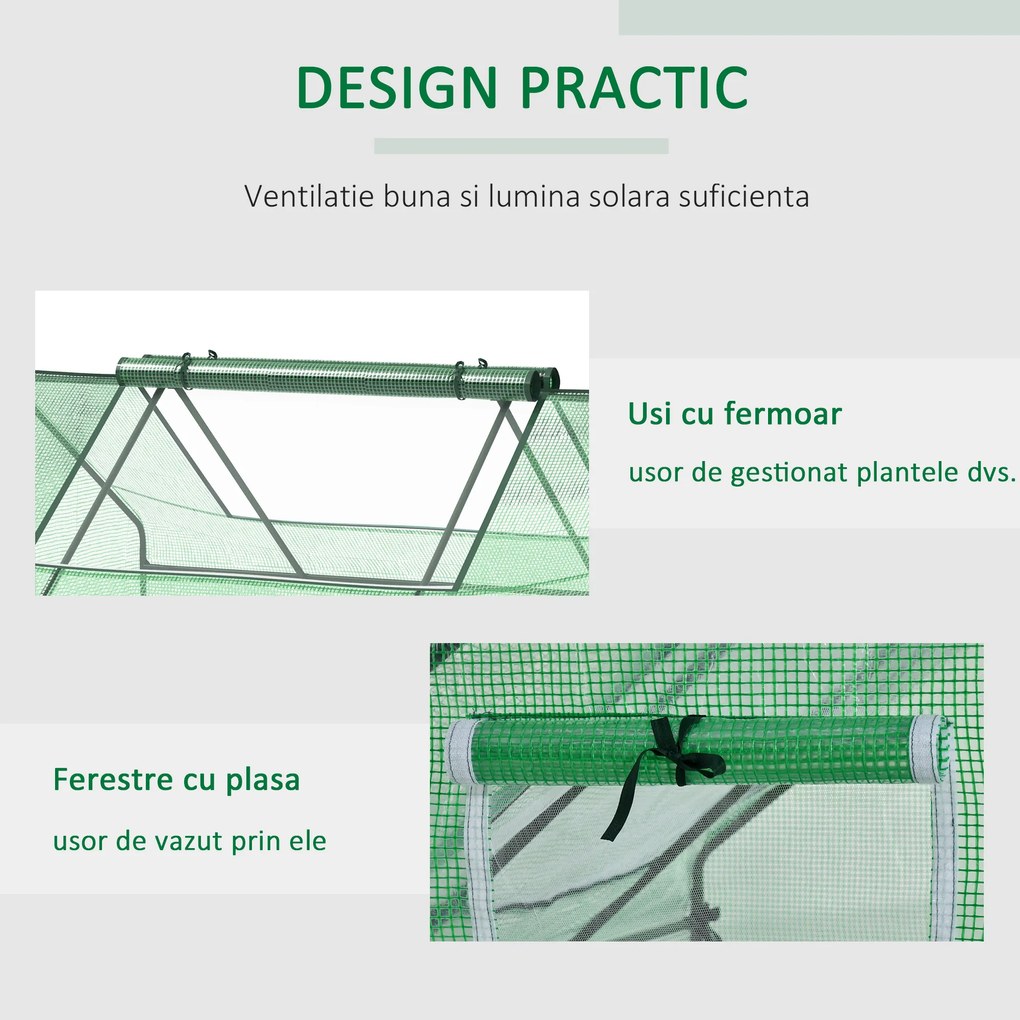 Outsunny Seră de Grădină din Oțel cu Înveliș din PE, Uși Rulante și Ferestre pentru Cultivare, 180x140x80 cm, Verde | Aosom Romania