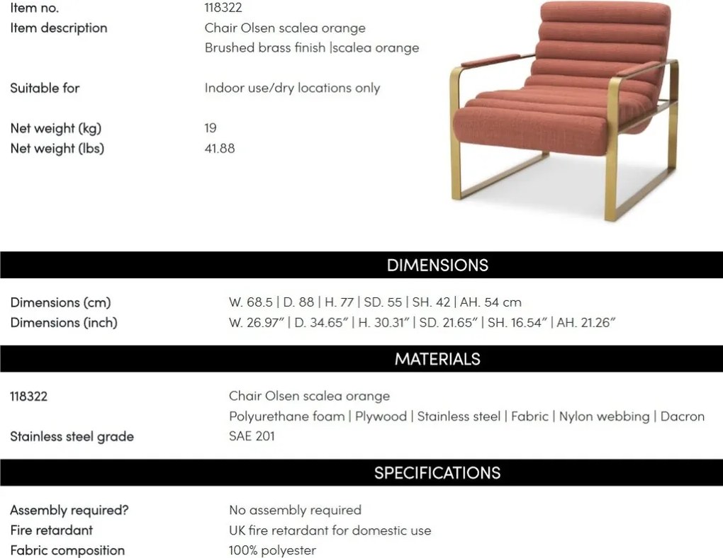 Fotoliu elegant design LUX Olsen, scalea orange