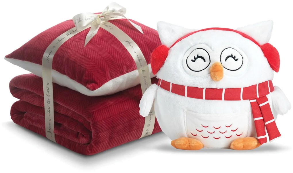 Set cadou Bufniță Crăciun + set Warm Hug Kids patură și pernă 80X190