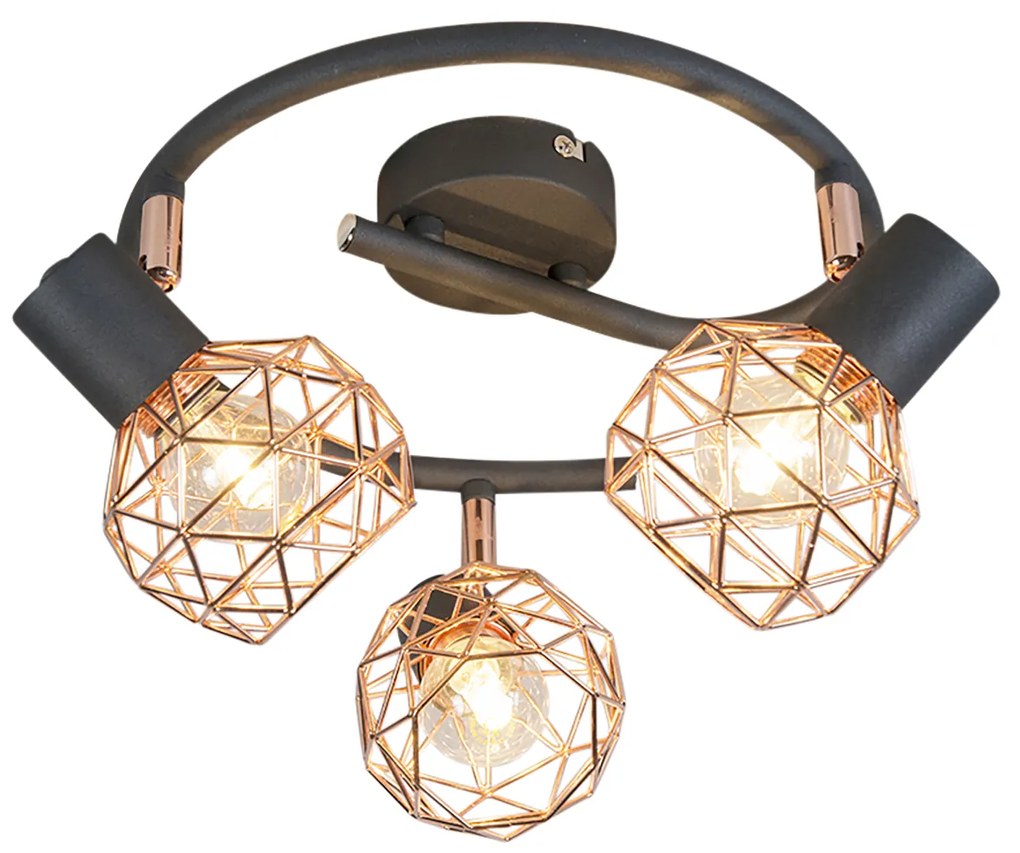 Spotlight modern negru cu cupru 3 lumini - Mesh