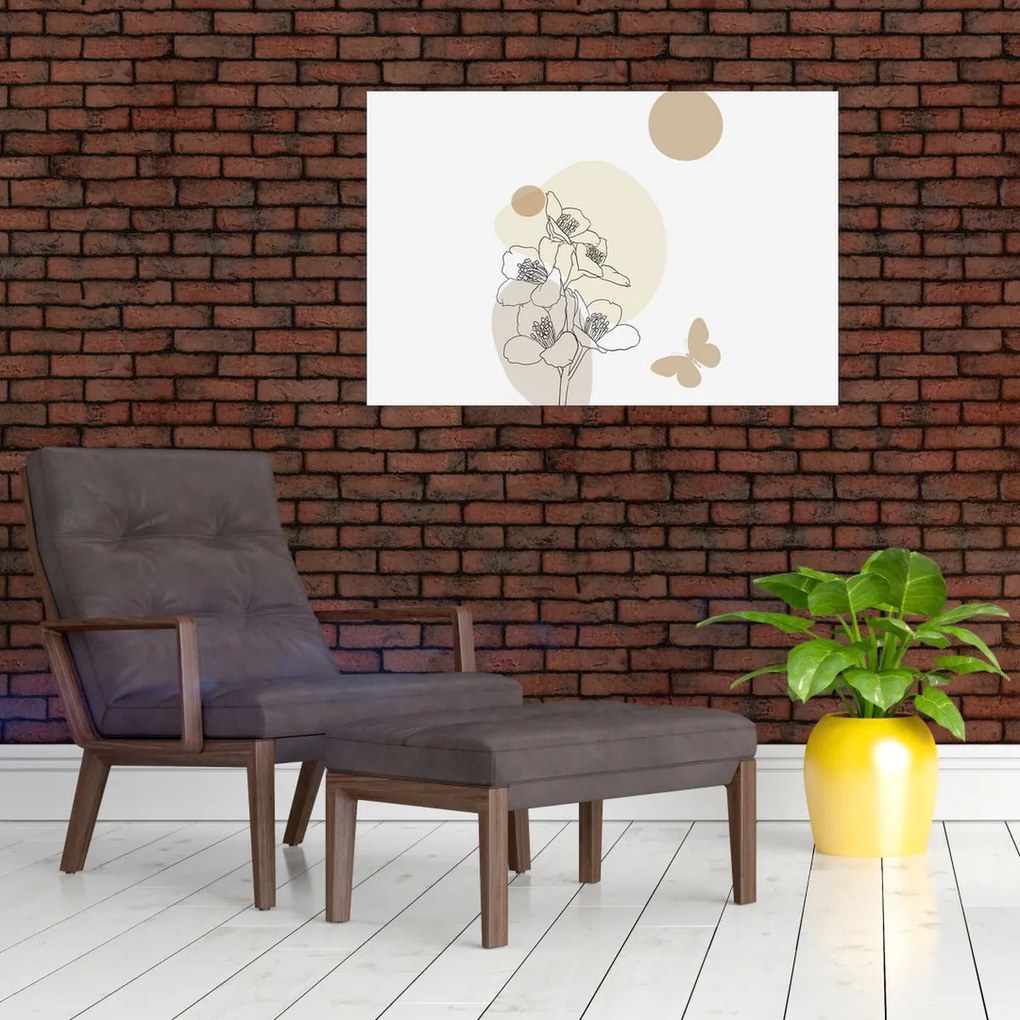 Tablou - Flori bej cu fluture N⁰4 (90x60 cm)