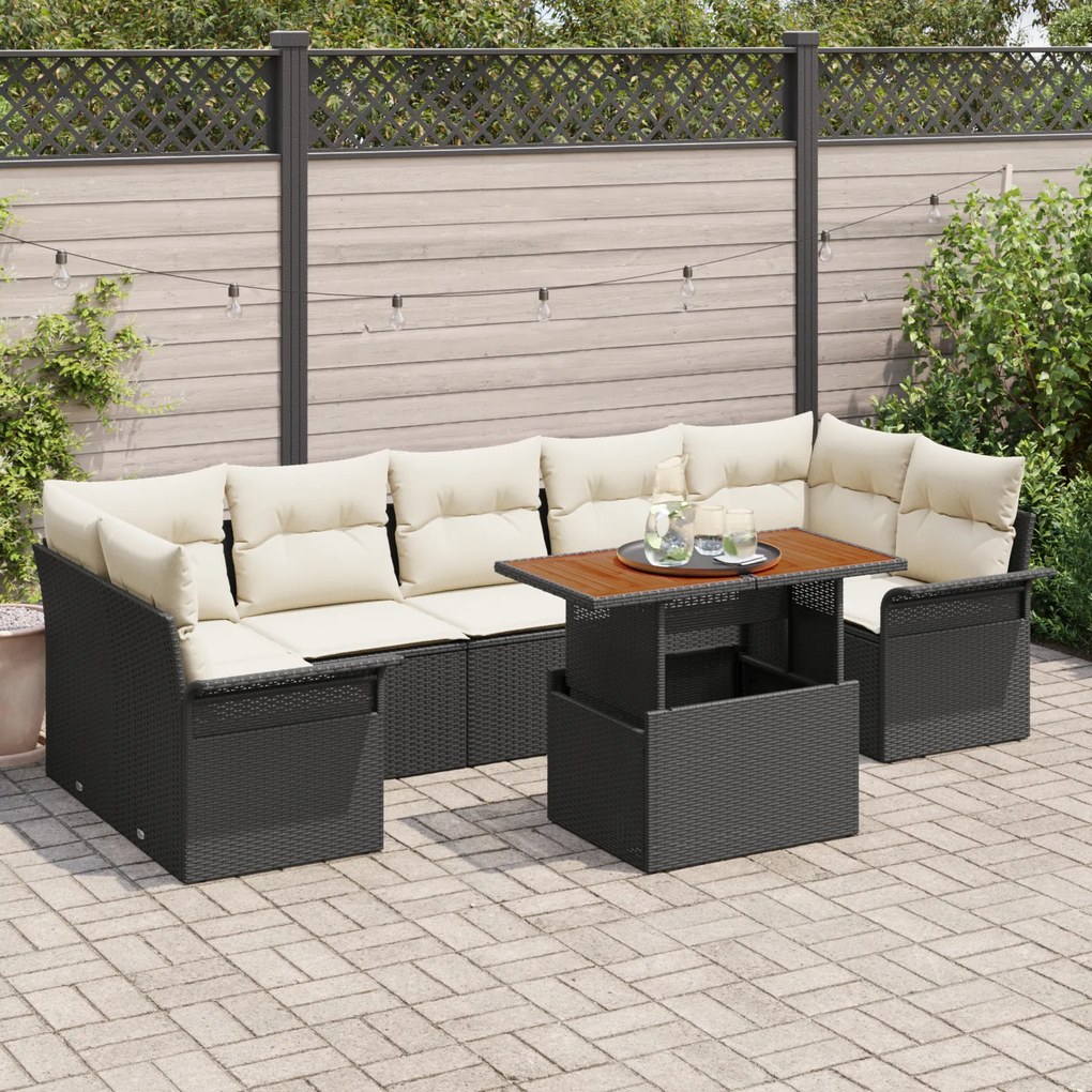 vidaXL Set de canapea pentru grădină, 8 piese cu perne, negru, rattan poli, acacia