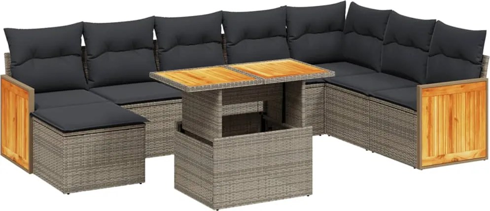 vidaXL Set canapele de grădină, 9 piese, cu perne, gri, poliratan