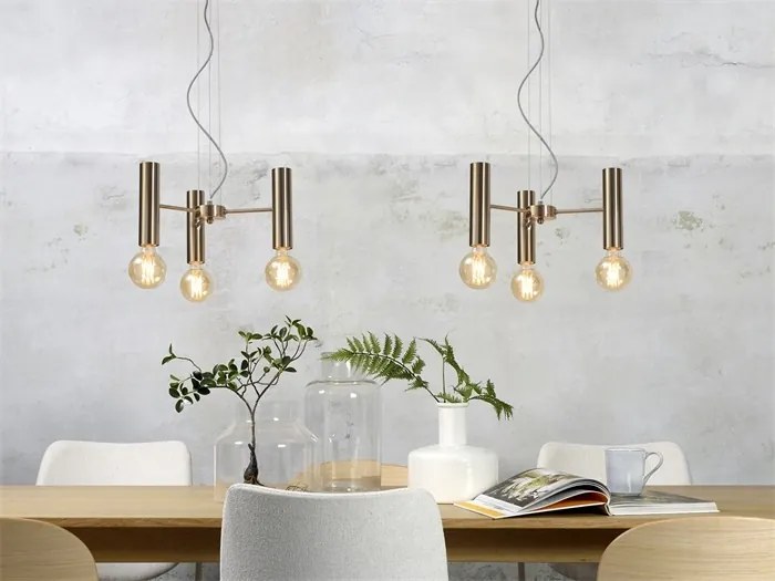 Lustra design minimalist cu 3 surse de lumina Cannes gold, S