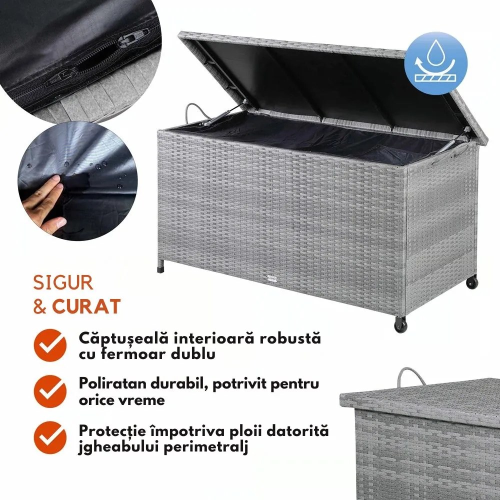 Ladă de depozitare din poliratan RICCO, 270L, 117x53x60cm, gri Casaria