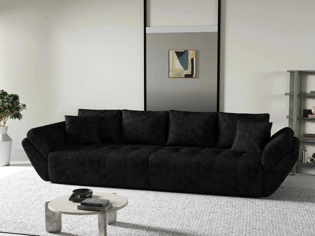 Canapea extensibilă dumonde cu ladă de depozitare si sezut confortabil din spuma high-density, Berlin Enjoy Black 300x100 cm