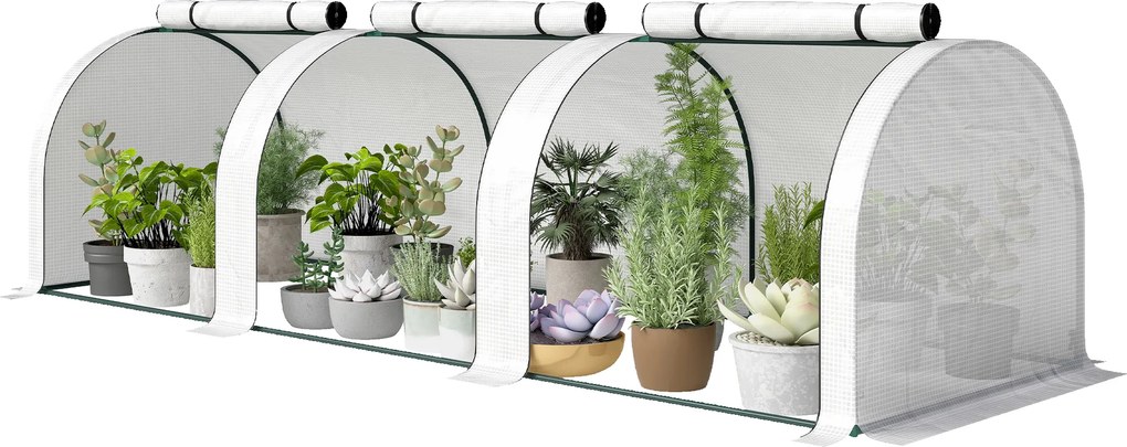 Outsunny Seră tip tunel, 3 ferestre cu fermoar, cadru din oțel, prelată robustă, 295 x 100 x 80 cm, Alb | Aosom Romania