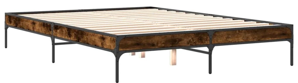 845013 vidaXL Cadru de pat, stejar fumuriu 150x200 cm lemn prelucrat și metal