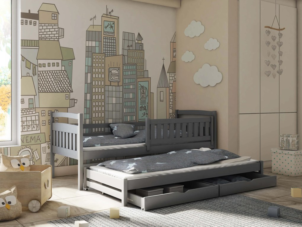 Pat pentru copii 80 x 180 cm GLYNDA (cu somieră și sp. depozitare) (grafit). Promo -10%. 1013022