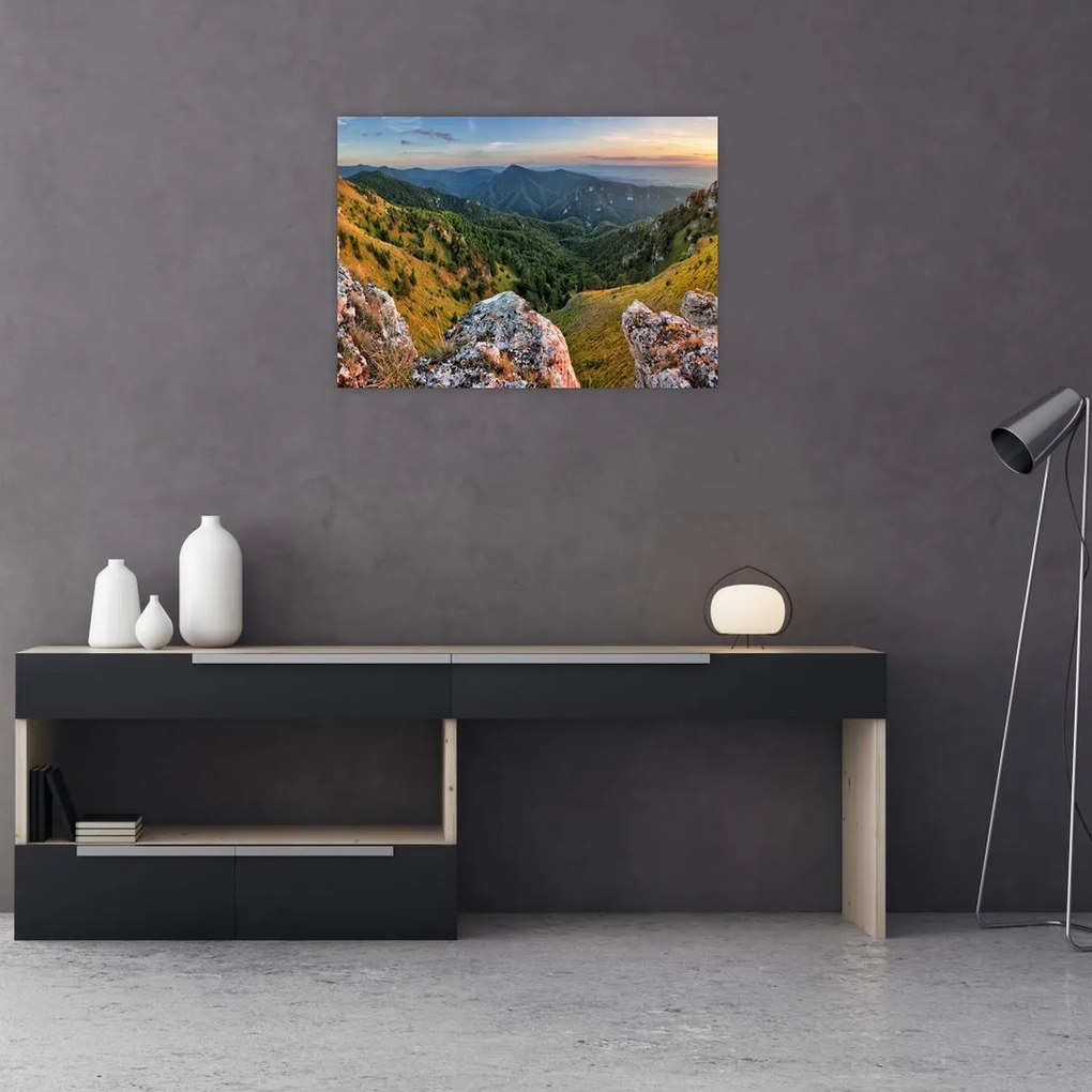 Tablou pe sticlă - Peisaj montan (70x50 cm)