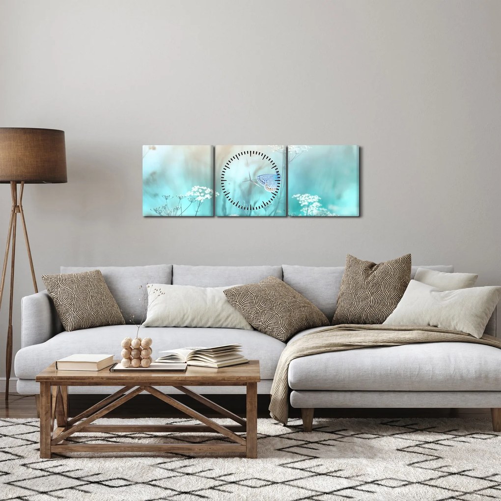 Tablou - Fluture în albastru (cu ceas) (90x30 cm)