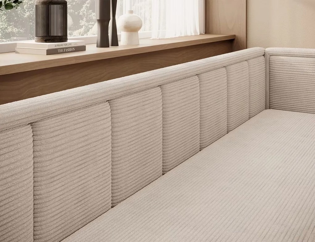 Canapea extensibila brat dreapta 3 locuri, ELTAP, Fulgeo, 214x82x77 cm, lemn/catifea din poliester, bej