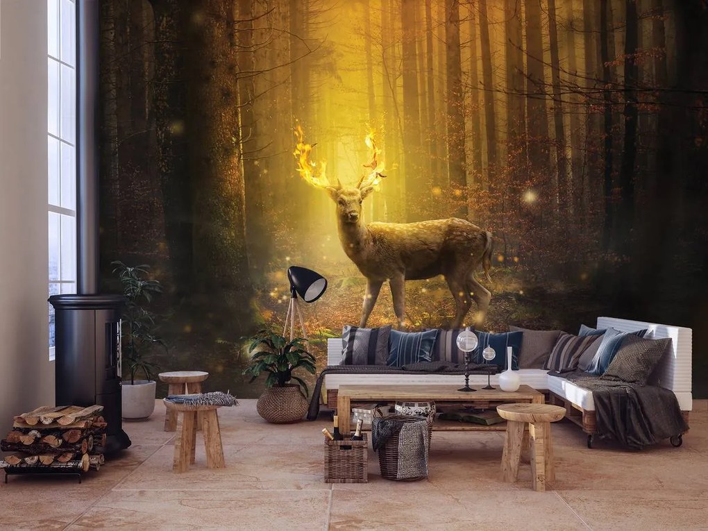 Fototapet - Cerb în lumina apusului de soare (254x184 cm)