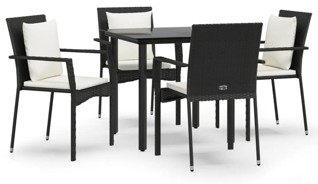 3185108 vidaXL Set mobilier de grădină cu perne, 5 piese, negru, poliratan