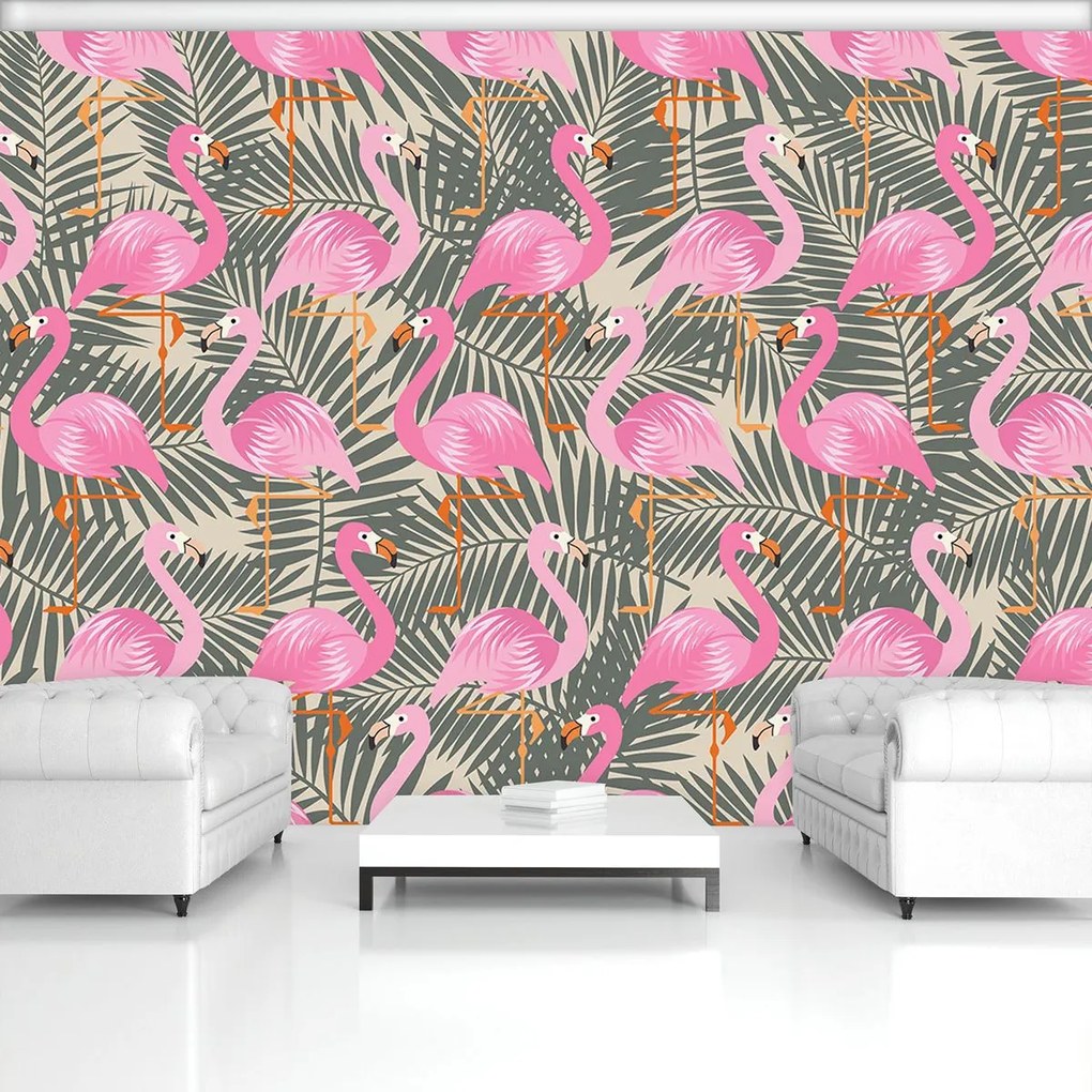Fototapet - Flamingo - roz spre gri (254x184 cm)