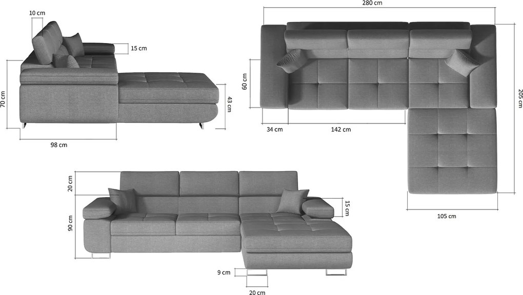 Colțar lemn masiv Extensibil Celis 280x205cm Ladă Depozitare Personalizabil