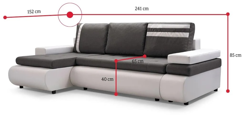 Supermobel Coltar extensibil MAX, 241x85x152, sioux 1114/lux 6, colt pe stanga