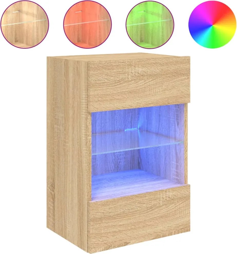 vidaXL Comodă TV de perete cu lumini LED, stejar sonoma, 40x30x60,5 cm
