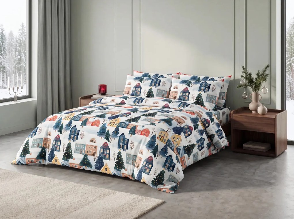 Lenjerie de pat din bumbac WINTER VILLAGE colorata Dimensiune lenjerie de pat: 70 x 90 cm | 140 x 200 cm