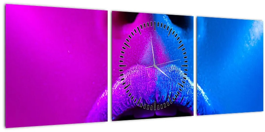 Tablou - Imaginea buzelor colorate (cu ceas) (90x30 cm)