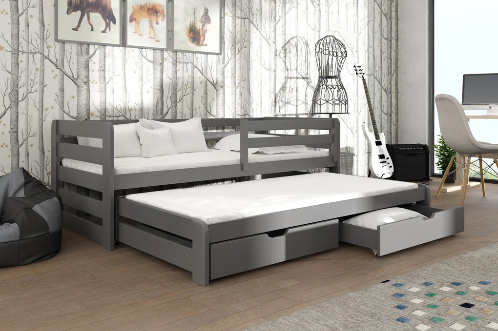 Pat pentru copii 80 x 180 cm SIMO (cu somieră și sp. depozitare) (grafit). Promo -10%. 1012998