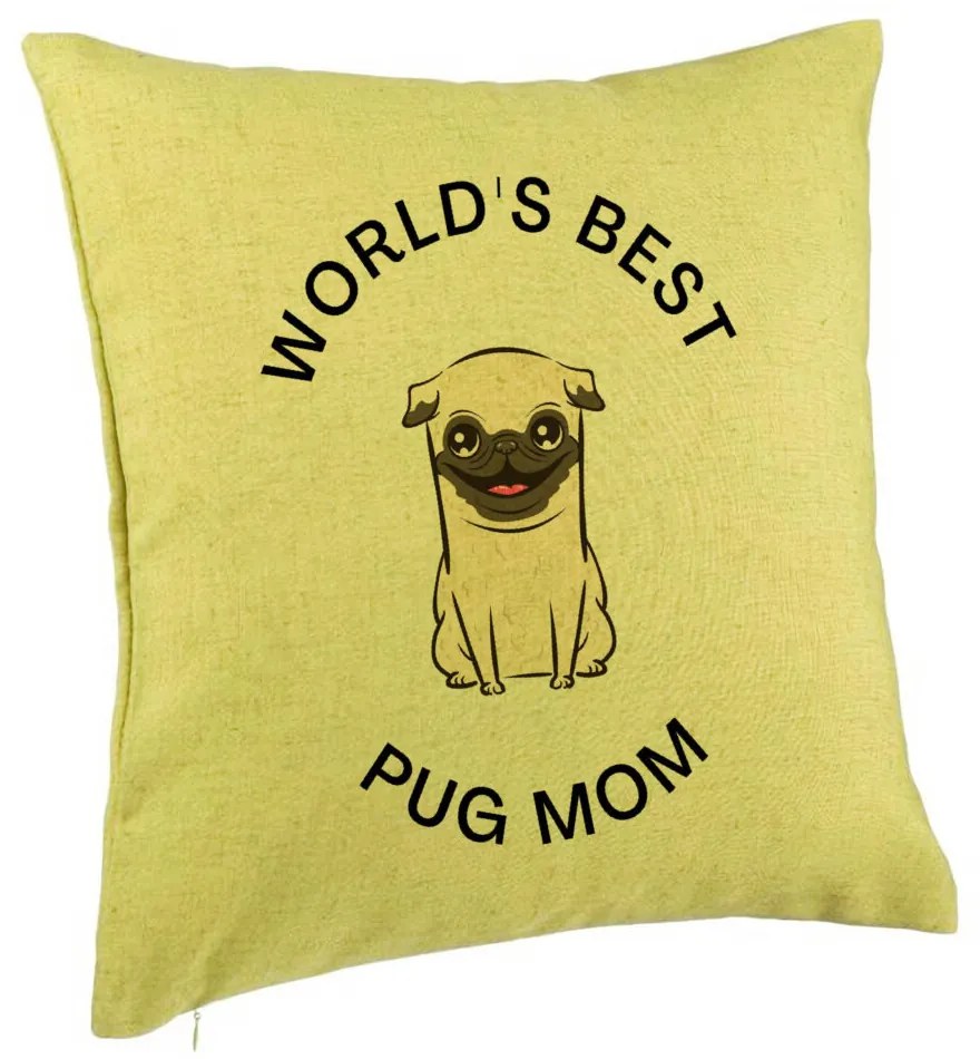 Perna Decorativa, Model World&apos;s Best Pug Mom, 40x40 cm, Verde, Husa Detasabila, Burduf