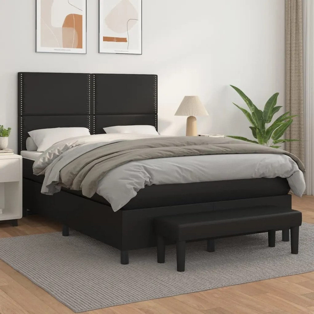 3137599 vidaXL Pat box spring cu saltea, negru, 140x190 cm, piele ecologică