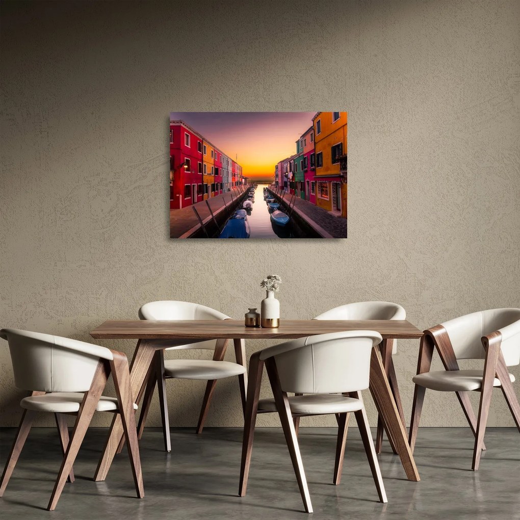 Tablou pe sticlă - Apus de soare, insula Burano, Veneția, Italia (70x50 cm)