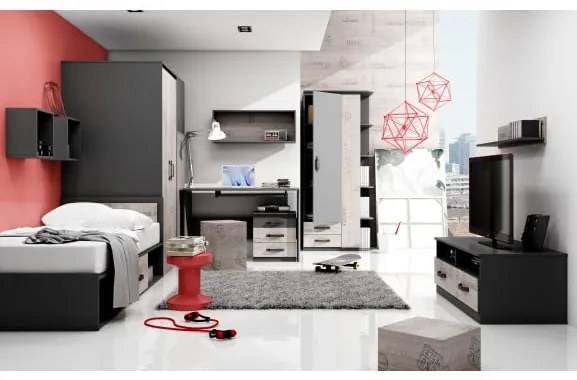 Pat Superior Sorento Cu Saltea, Stejar Grafit Si Santana, Dimensiune Saltea 90 x 200 Cm