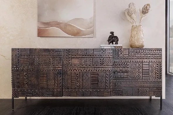 Comoda lemn de mango relief 3D TRIBAL 180cm