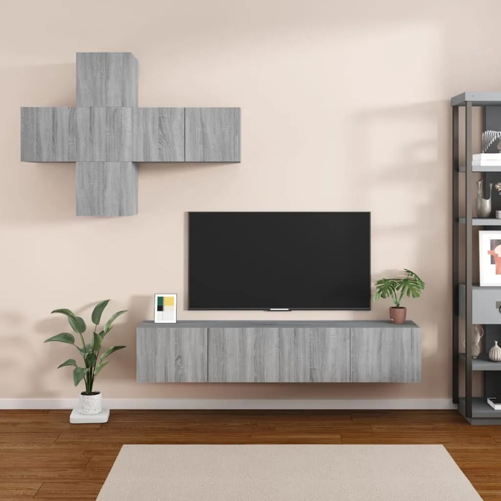 vidaXL Set comode TV, 7 piese, gri sonoma, lemn compozit