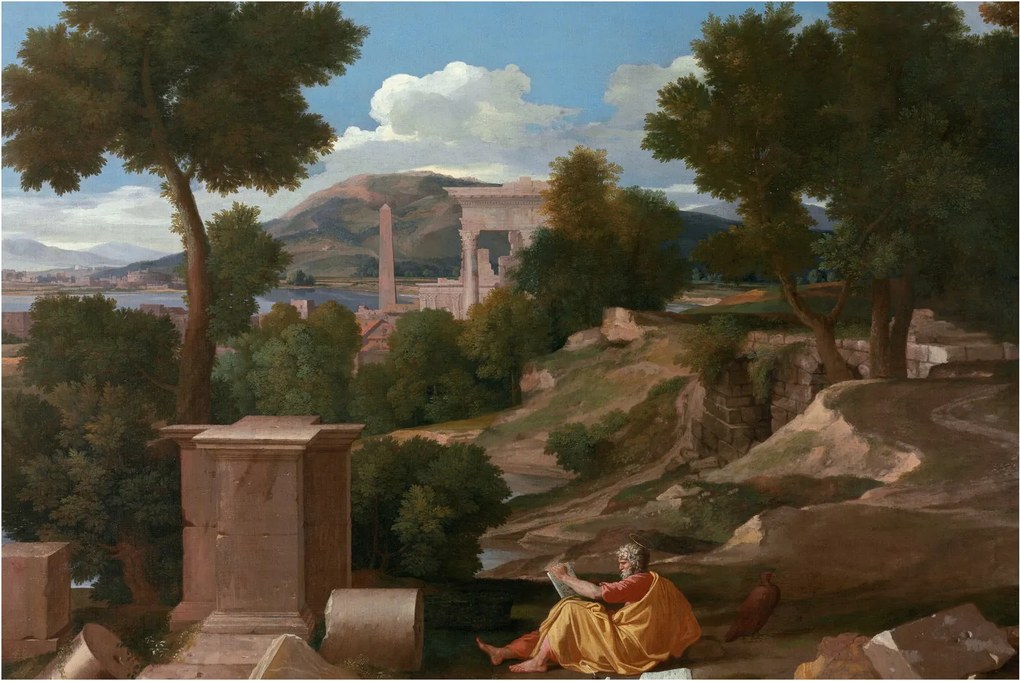 Tablou - Nicolas Poussin, Landscape with Saint John on Patmos, reproducere (90x60 cm)