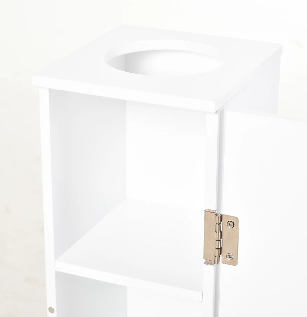 HOMCOM Mobilier de Baño Estrecho cu Orificiu pentru Hârtie Igienică și Rafturi Stil Modern 19,5x19,5x65 cm Alb | Aosom Romania