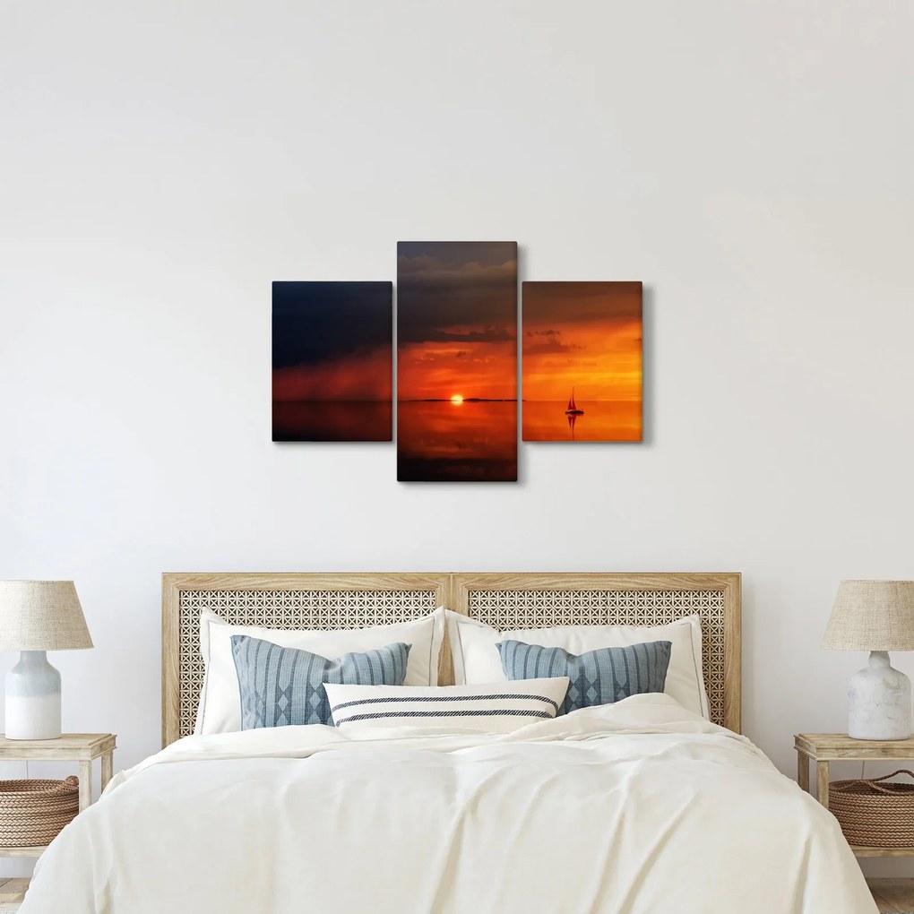 Tabloul apusului de soare cu barca (90x60 cm)