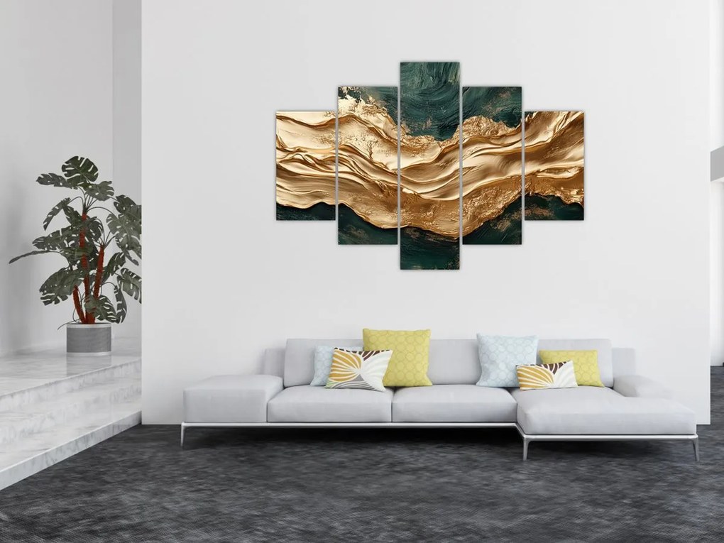 Tablou - Abstracție verde cu auriu II. (150x105 cm)