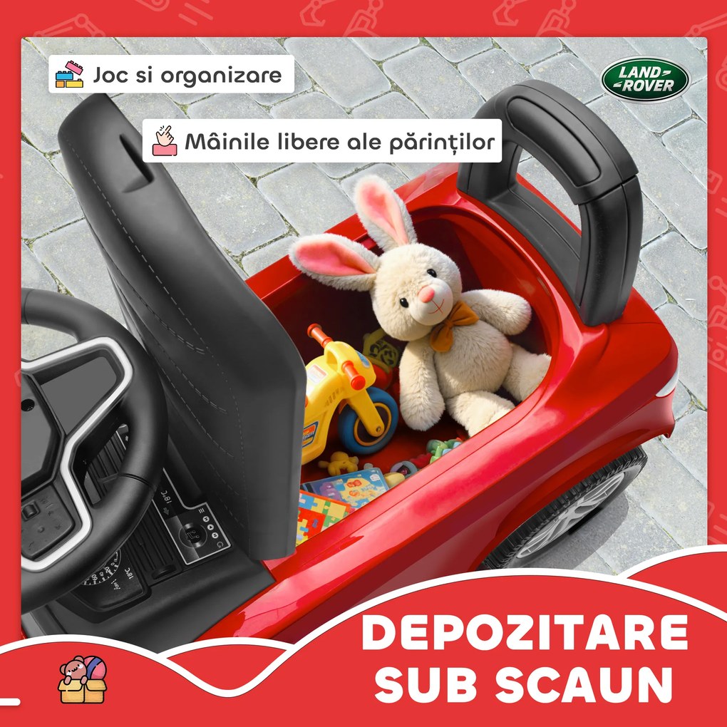 AIYAPLAY Mașinuță pentru Copii cu Licență Land Rover cu Claxon și Spațiu de Depozitare, 65,5x28x42 cm, Roșu | Aosom Romania