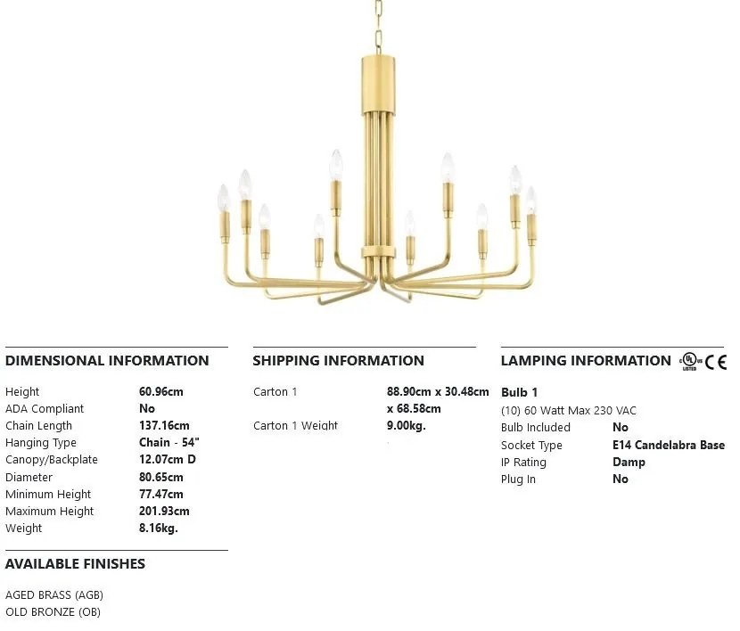 Candelabru design minimalist BRIGITTE alama antichizata, cu 10 surse de lumina