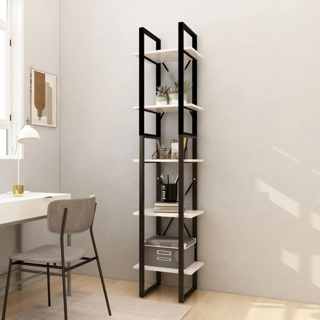 vidaXL Bibliotecă cu 5 rafturi, alb, 40x30x175 cm, lemn masiv de pin