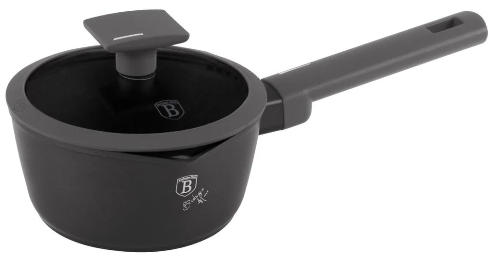 Oală pentru sos cu capac 16 cm, 1.2L – Berlinger Haus Anthracite Collection BH 8118, cu strat titan și design modern