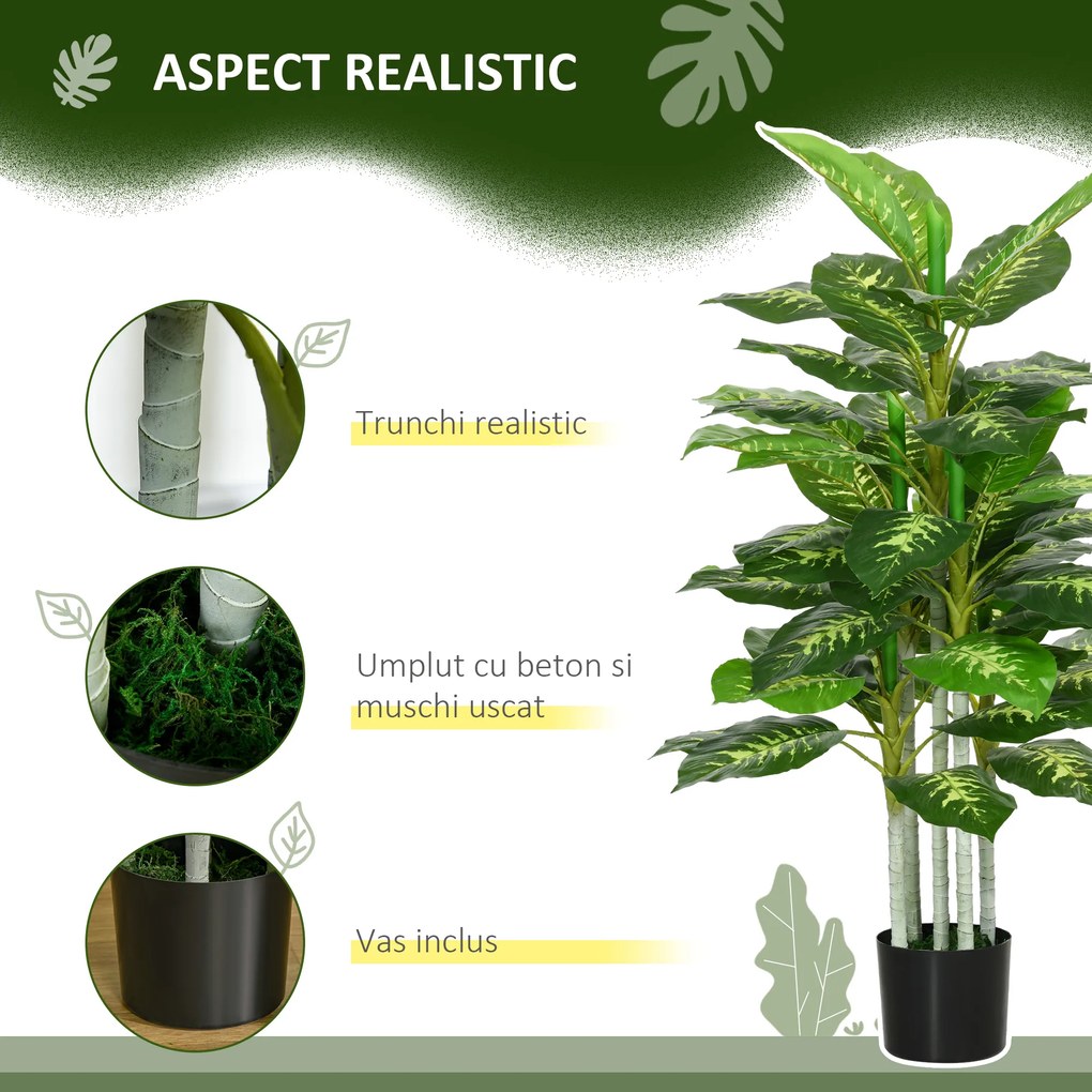 HOMCOM Plantă Artificială Decorativă cu Ghiveci, Φ17x95 cm, Verde | Aosom Romania