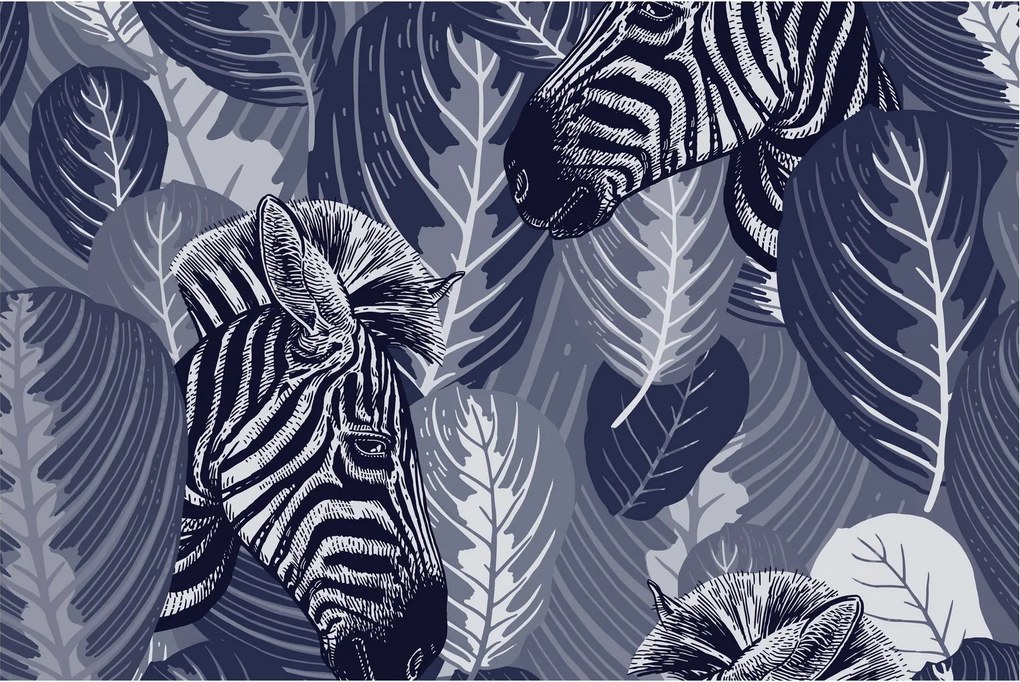 Tablou - Zebre între frunze (90x60 cm)