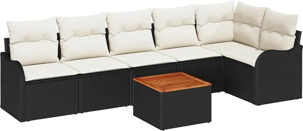 vidaXL Set de canapele pentru grădină cu pernă 7 pcs Negru poliratan