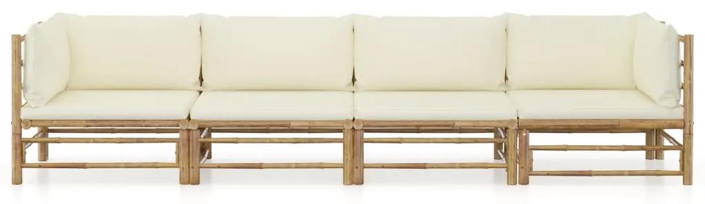 3058205 vidaXL Set mobilier de grădină, cu perne alb crem, 4 piese, bambus