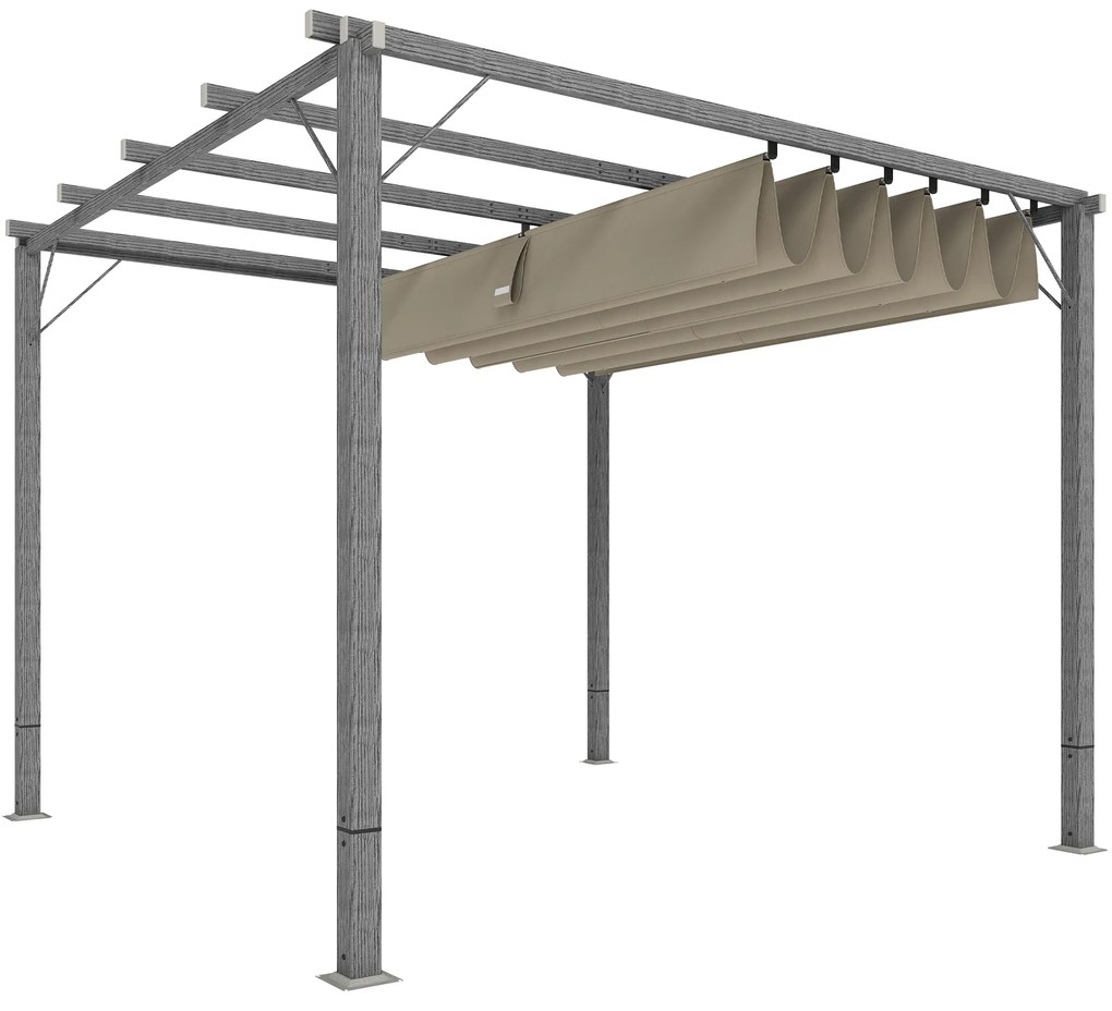 Outsunny Pergolă de Grădină 3 x 3 m, Acoperiș de Terasă Ajustabil, Cadru din Aluminiu, Protecție Solară UPF30+, Gri | Aosom Romania