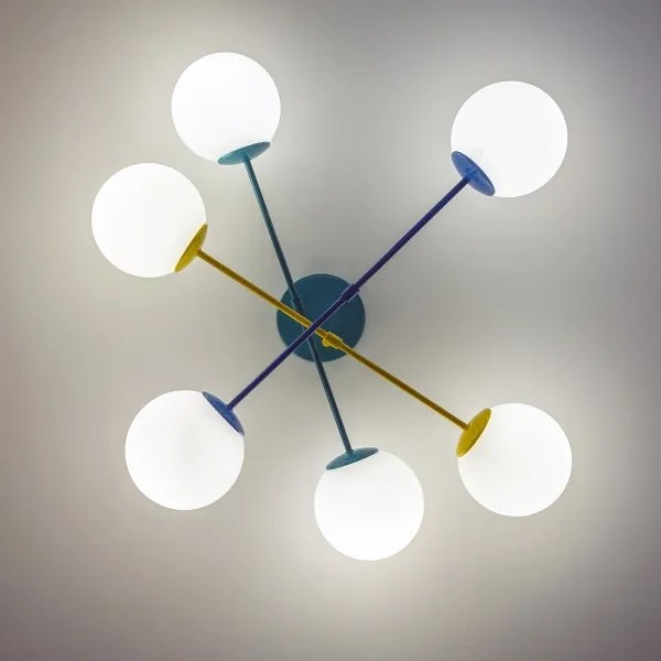 Lustră de tavan MOON, 6 x E27, 15 W, 230 V, turcoaz/galben/albastru