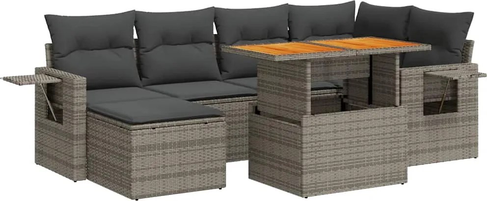 vidaXL Set canapele de grădină, 7 piese, cu perne, gri, poliratan