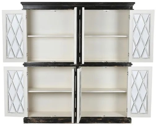 Vitrina, neagra, din lemn masiv, cu aspect vintage, Manor