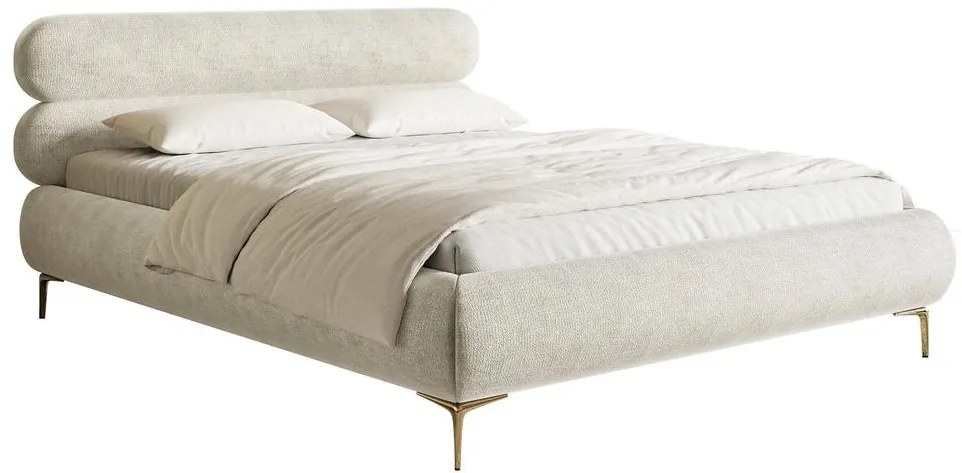 Pat matrimonial 140 cm Rirri 140 (cu somieră) (cu sp. depozitare) (gri bej + auriu). 1099857